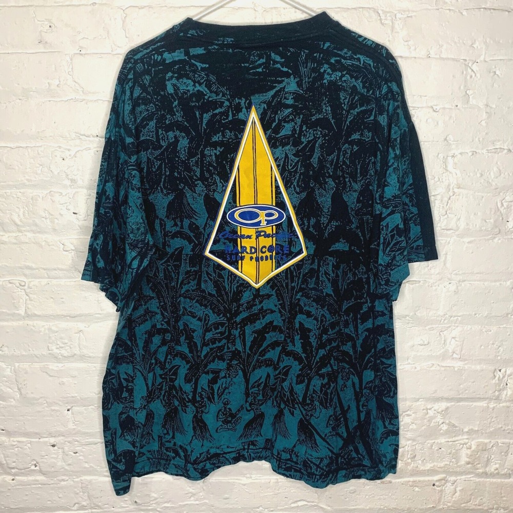 Vintage Ocean Pacific All Over Print Tee T‎ Shirt 90s Surf Size Large Blue Black